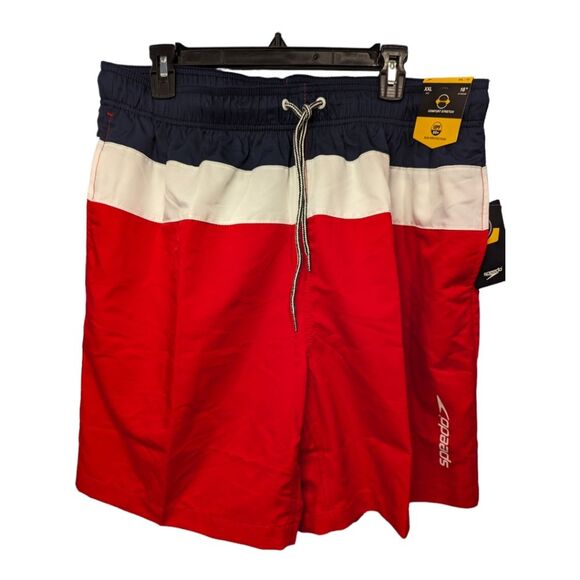 Speedo swim trunks.  Comfort stretch.  Red white and blue. UPF 50+. Men's XXL. - Picture 1 of 5